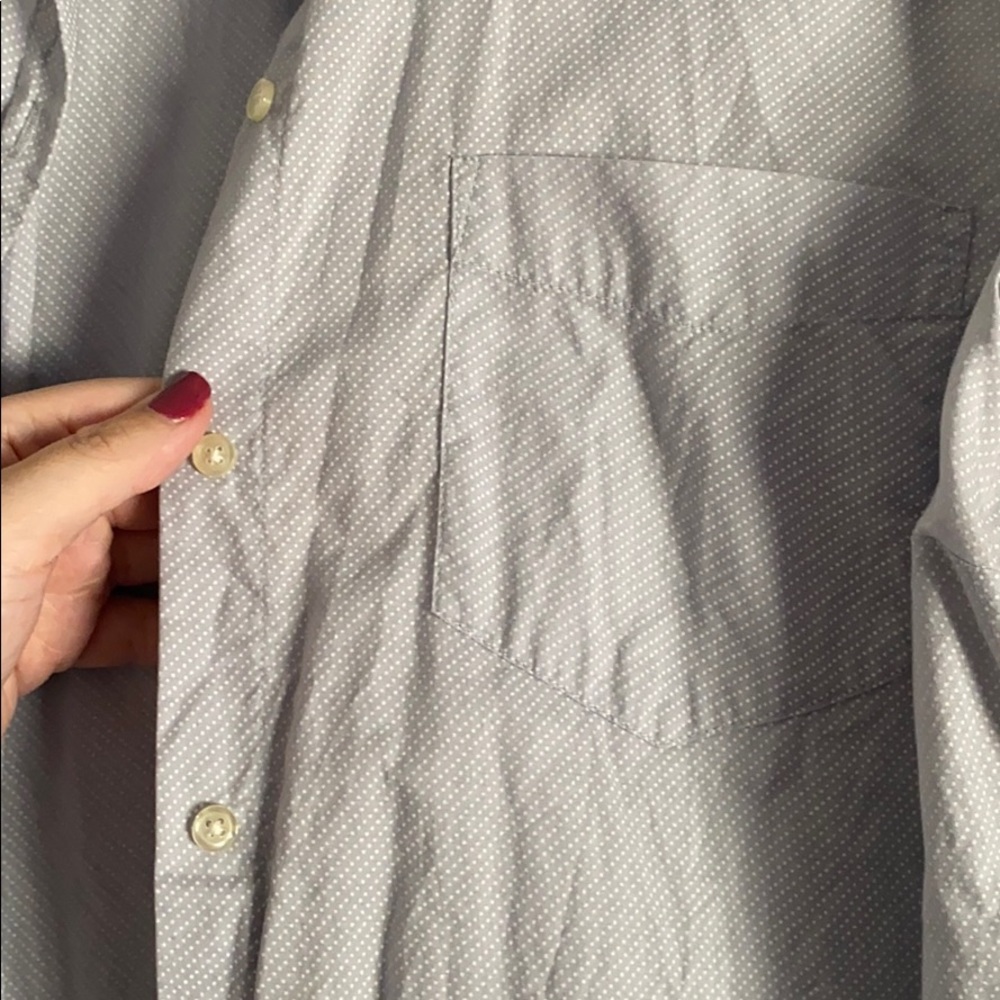 Light blue and white polka dot button up - Picture 2 of 3